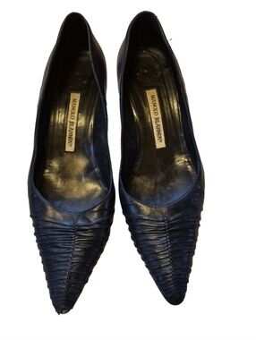 Manolo Blahnik Black Pointed Leather Pumps